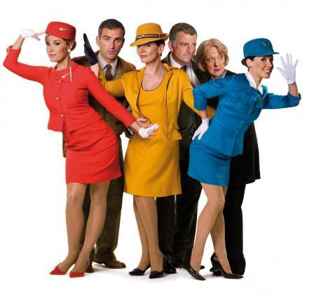 An image of John and Martin Marquez from the play Boeing Boeing. I guess the stewardesses could come to the dinner party too.